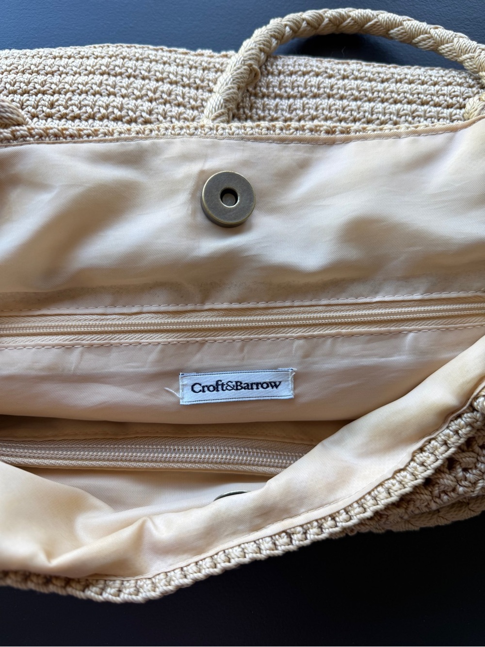 Croft & Barrow Neutral Tan Woven Crochet Shoulder Bag Boho Summer Beach Vacation - Picture 5 of 9